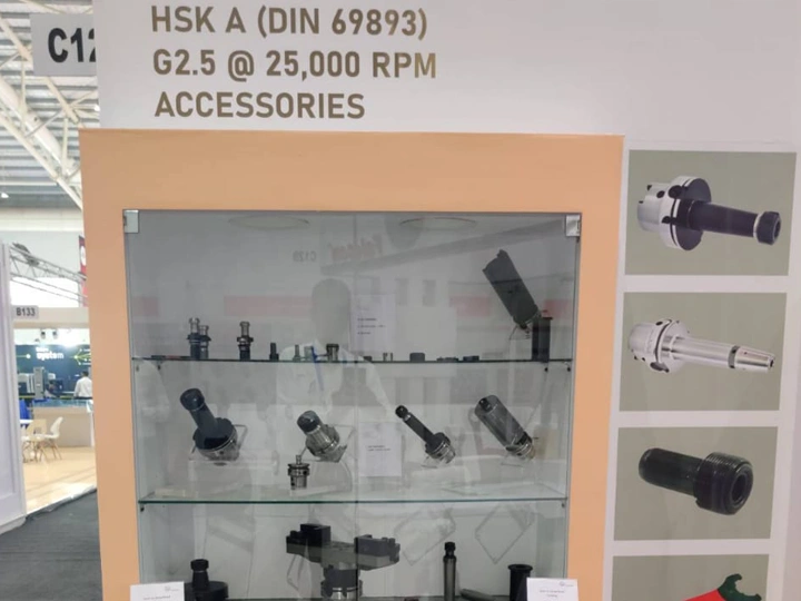HSK-A DIN 69893 tool holder display by Falcon Toolings at IMTEX 2023