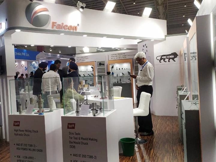 Visitors viewing Falcon Toolings precision tooling products at IMTEX 2023
